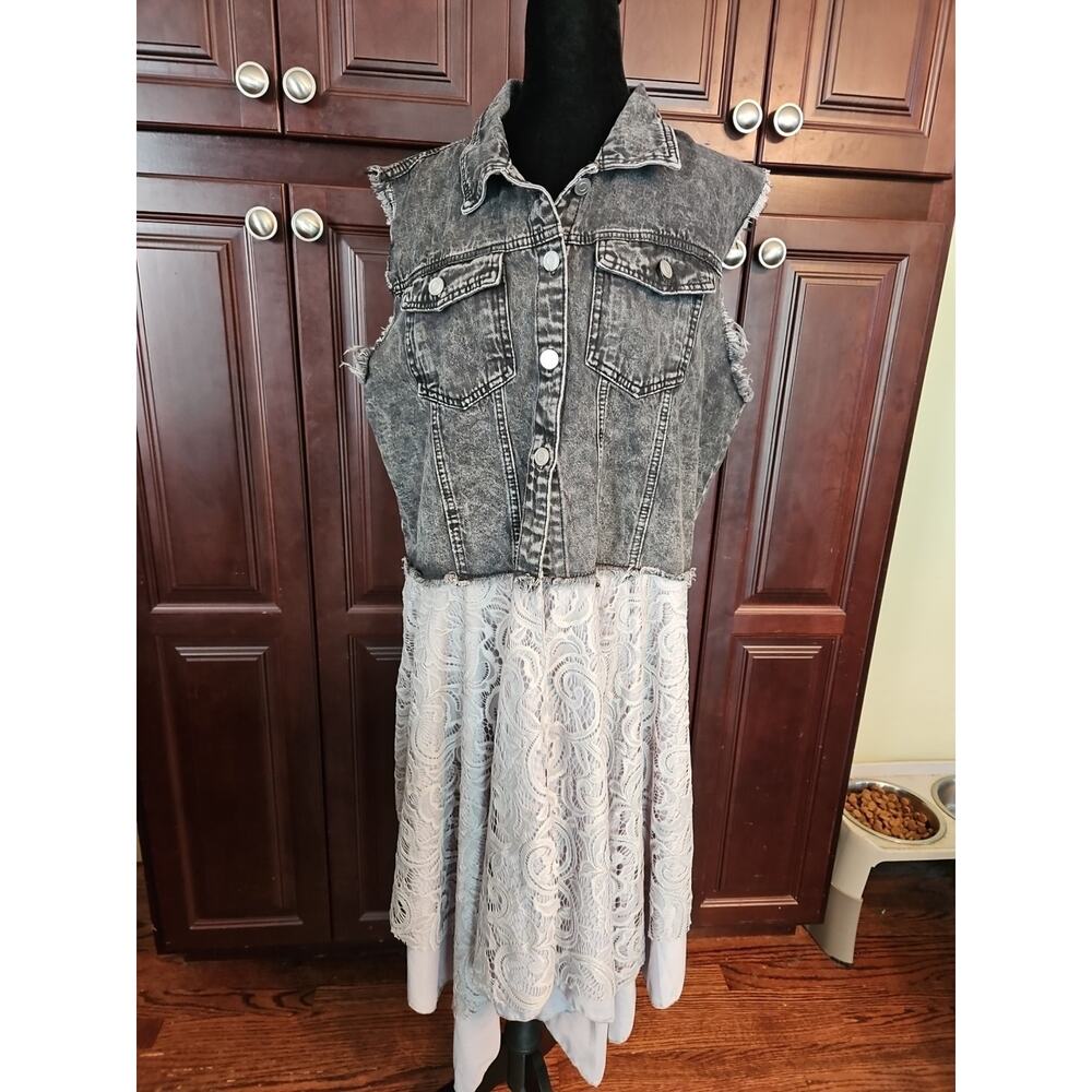 Cellabie Brand Jean Lace Blue Gray Sleeveless Vest Shirt Size Large 80s 90s